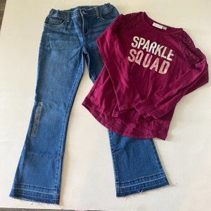 2Pc Children's Place Retro Jeans Graphic Lace Tee